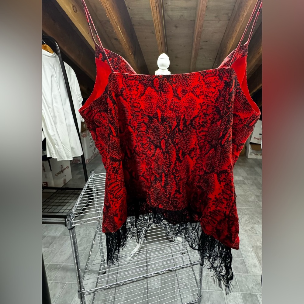 Alice + Olivia Red Snake Lace Spaghetti Strap Top - Picture 7 of 7
